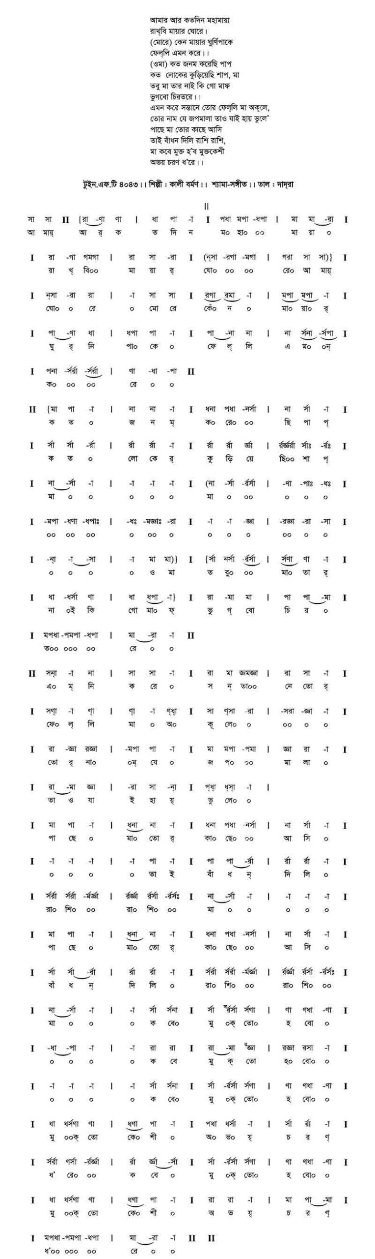 আমায় আর কতদিন মহামায়া স্বরলিপি amar ar kotodin mohamaya shorolipi scaled আমায় আর কতদিন মহামায়া - কাজী নজরুল ইসলাম (রাঙা-জবা) নজরুল সঙ্গীত